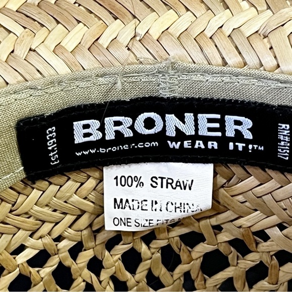 Broner Mens Straw Cowboy Hat Size Natural Ventilated Brown Banded One Size Rodeo - Picture 2 of 8